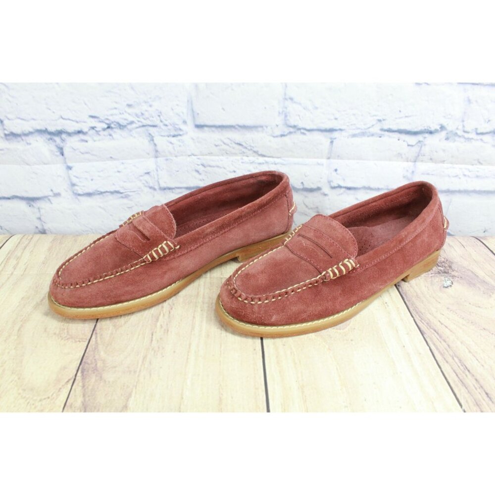 LL Bean Signature Suede Leather Penny Loafers Shoes Burnt Orange 6 M - Picture 2 of 8
